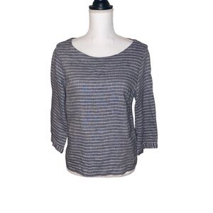 TAHARI Striped 100% Linen Shirt Blouse Size Small Blue White Coastal Beachy
